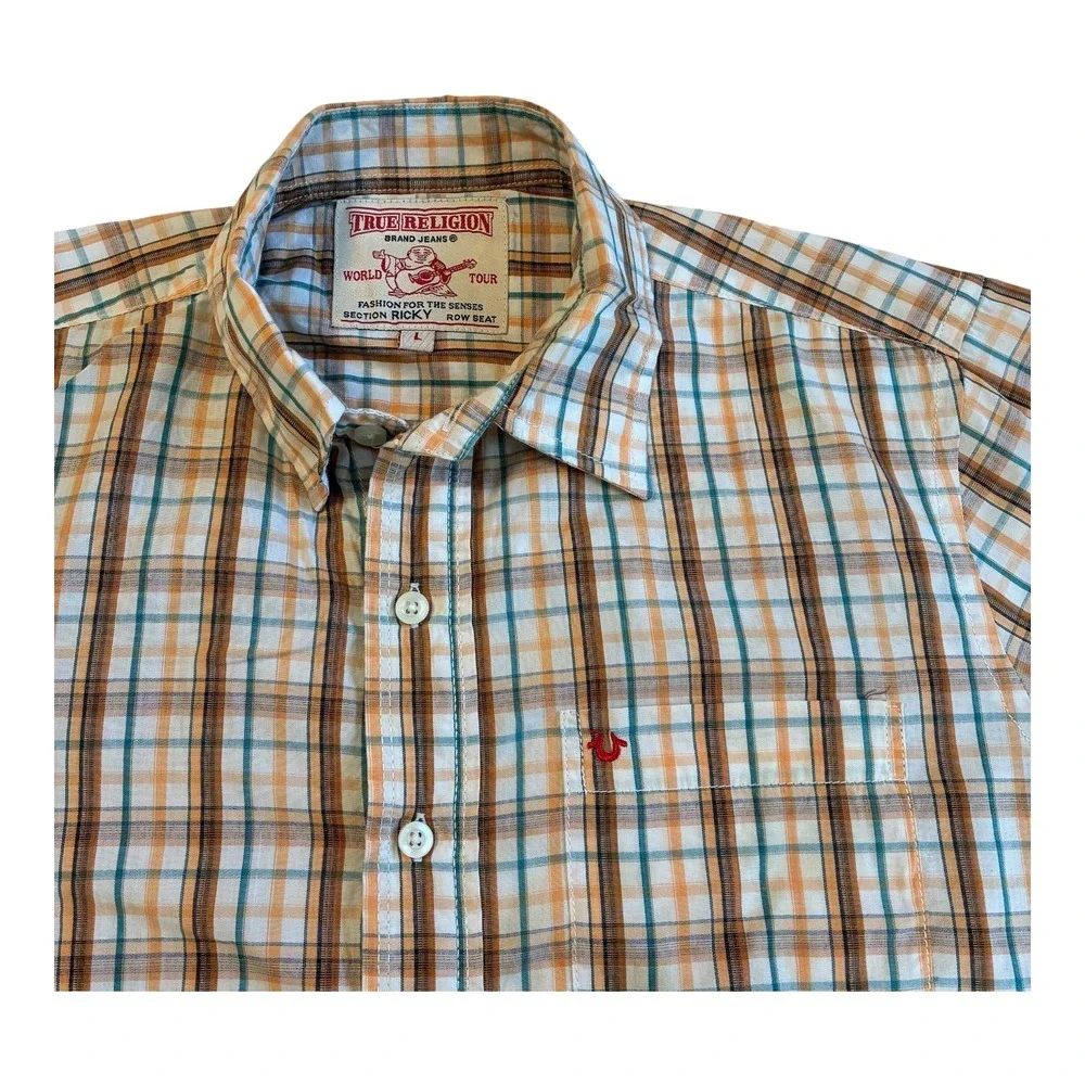 True Religion World Tour Plaid Shirt Men's L Section Ricky Row Seat Button Up